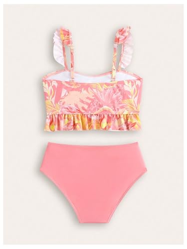 Image of SweatyRocks Girl's Boho Printed Ruffle Tankini Swimsuit Spaghetti Strap High Waisted 2 Piece Bathing Suit