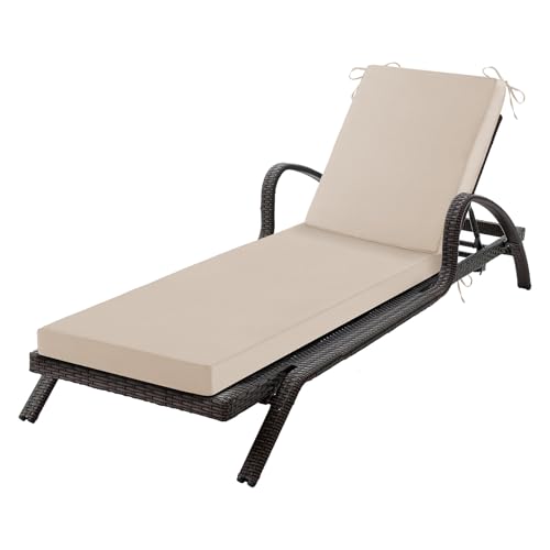 Aegisun Chaise Lounge Cushions Outdoor, 72x 21x 3 Inch Waterproof & Fade-Resistant Lounge Chair Cushion, Outdoor Chaise Cushion with Removable Cover & Ties for Lawn, Patio, Pool & Beach, Beige