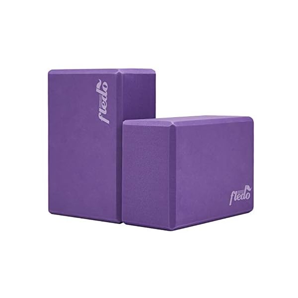 Fledo Yoga Blocks 2 Pack 9"x6"x4" - EVA Foam Brick, Featherweight and Comfy - Provides Stability and Balance - Ideal for Exercise, Pilates, Workout, Fitness & Gym (Purple)