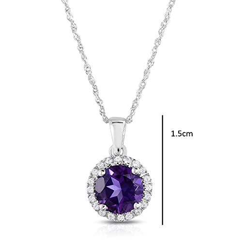 10K White Gold Genuine Amethyst 1-1/6 Ct Halo Pendant Necklace2