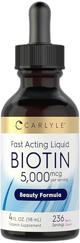 Carlyle Biotin 5000mcg Liquid Drops | 4 fl oz | for Women and Men | Berry Flavor | Beauty Formula |