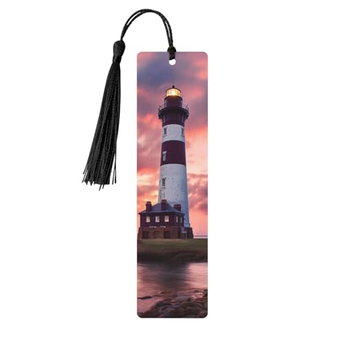 Beauty Lighthouse しおり オーナメント タッセル付き木製しおり ブックマーク 本好きの方へのブックマーク ページマーカー 読書ギフト 女性用 男性用 ハンドメイド 木製 しおりタグラベル