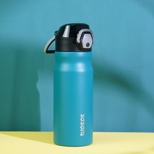 Image of BJPKPK 18 oz Water Bottle with Straw & Handle, Insulated Stainless Flask | Leak Proof Locking Lid, Thermal, Double Wall Vacuum, Keeps Hot /Cold, BPA Free, Dishwasher Safe, Travel & Sports, Laguna