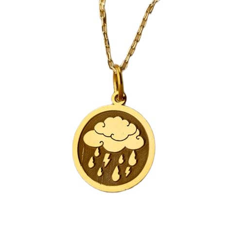 Collier pendentif pièce gravée nuage argent plaqué or sans allergie