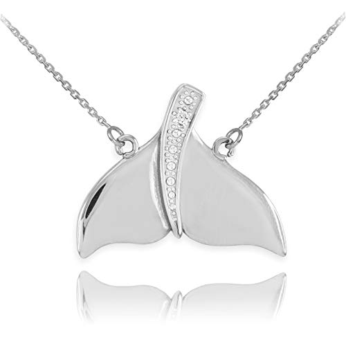 Sea Life Collection Fine 925 Sterling Silver CZ-Accented Whale Tail Pendant Necklace, 20