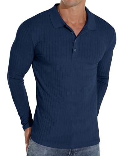 Sailwind Poloshirts Für Herren Langarm Polo Shirt Mit Taste Stretch Polohemd Schmale Passform Männer T-Shirt Freizeit- Und Arbeitskleidung (Blau L)