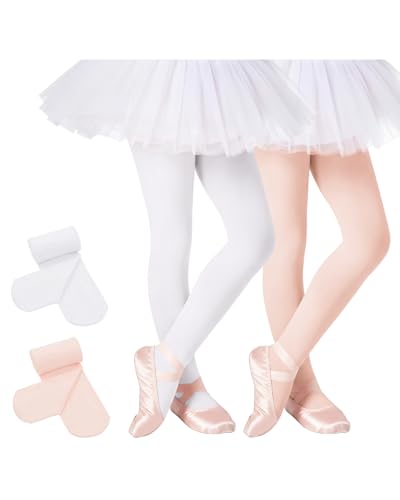 Image of Century Star Girls Ballet Tights 2-Pack - Ultra Soft Opaque Footed Transition Dance Tights for Toddler & Kids
