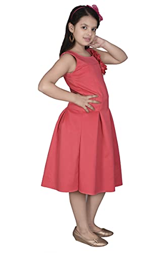 Image of Sky Heights Girl's Cotton A-Line Midi Dress (Scuba Platting Gajri Orange 8 9 Years)