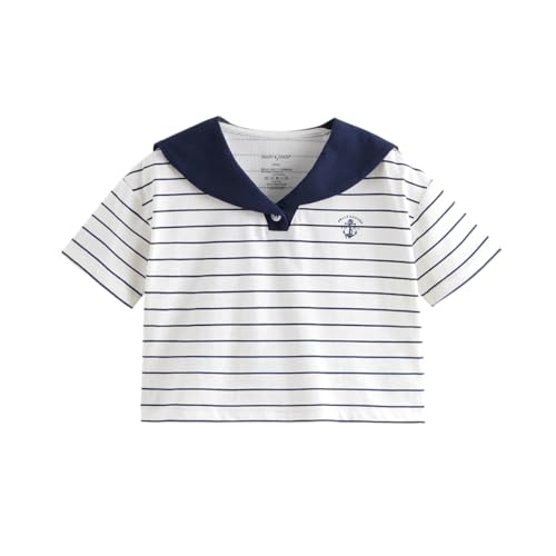 marc & janie Girls Cooling Short Sleeve T-Shirt Comfort Breathable Navy Stripe Crew Neck Tops 550683