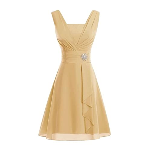 Kleider Damen Festlich Elegant, Cocktailkleid Knielang V-Ausschnitt Rüschen Hohe Taille Chiffon Elegante Kleid für Hochzeit Brautjungfernkleider...