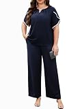 AOVDE Plus Size Pant Suits Women Half Sleeve 2 Piece Formal Office Outfit Women Wedding Guest Pantsuits Casual...
