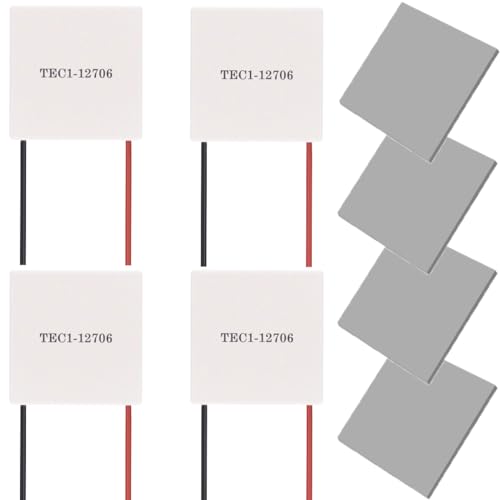 Youmile 4 piezas TEC1-12706 Enfriador termoeléctrico Módulo de placa Peltier de refrigeración 12 V 6 A 60 W 40 x 40 mm tabletas de refrigeración semiconductoras con almohadilla térmica de silicona