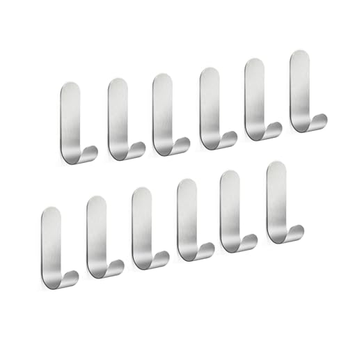 Vista Klebehaken Edelstahl SUS304 Selbstklebend Haken Handtuchhaken Wasserdicht Rostfrei Starker Klebstoff Ideal für Badezimmer Küche Silber 12 Stück