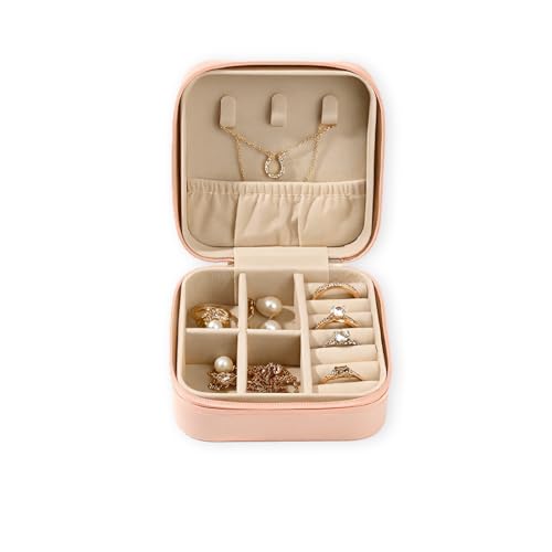 Estojo de joias de viagem, pequena caixa organizadora com armazenamento - rosa