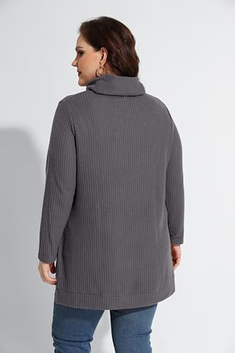 Image of RITERA Women's Plus Size Waffle Tops Long Sleeve Turtleneck Sweater Shirts Knit Tunic Oversized Casual Pullover Blouse XL-5XL