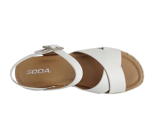 Image of Soda inchFIRELY inch ~ Women Round Toe Crisscross Band Platform Espadrille Wedge Sandal with Adjustable Ankle Strap