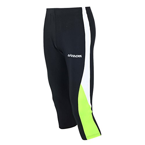 Airtracks Pantalones funcionales para correr de 3/4 de largo, pantalones funcionales, mallas para correr, transpirables, compresión, secado rápido., Unisex adulto, negro y neón., large