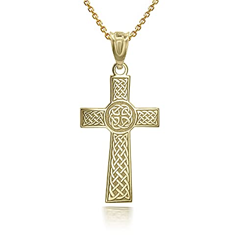 Certified 10k Yellow Gold Customized Irish Celtic Knot Cross Religious Pendant Necklace with Your Name