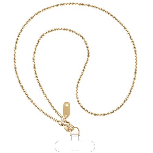 [UKON] スマホストラップ 携帯ストラップ チェーンストラップ 手首 斜め掛け用 金属製 軽量 紛失/落下防止 外出 旅行用 パッチ２枚付き ゴールド Long