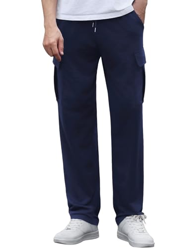 Crewhpo Pantalones de Chándal para Hombre Casuales Algodón Pantalon Largo Talla Grande Cargo Pantalones con Ajustable Cordón Pantalones Deportivos con Bolsillos