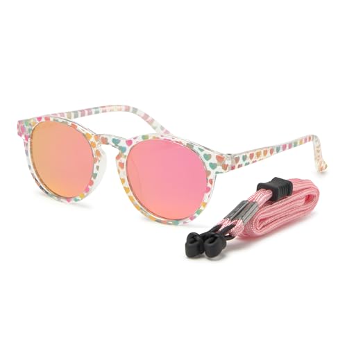 Kiddus Gafas de Sol Niña 4 a 7 Años, Polarizadas UV400 CAT3, Montura TR90 Flexible y Ligera, Sin BPA, con Cuerda Ajustable, Protección 100% UVA UVB, Cumple Normativa ISO y CE
