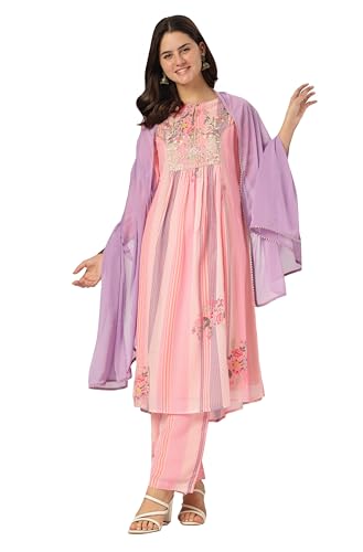 Janasya Women's Georgette Floral Embroidered A-line Kurta Set product image 3