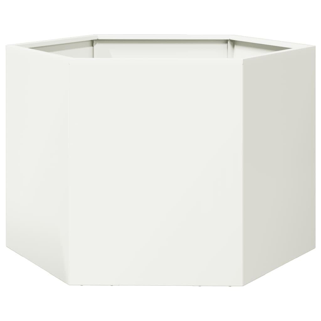 Vidaxl Steel/White Garden Planter, Plant Pot For Patio Balcony Terrace, Flower Pot For Flower Herb Plant, Outdoor Planter Box, Hexagon