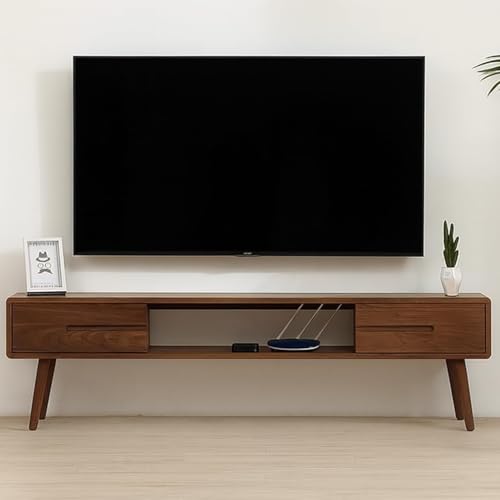 Image of Streem Solid Sheesham Wood Entertainment TV Unit for Living Room | Media TV Cabinet | Open Shelf & 2 Door Drawer Storage | 120 CM | Floor Mount