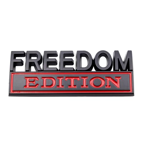 Image of 1pc 3D Raised Letter Freedom Edition Emblem Car Decals - Metal Sticker for Cars, Trucks, Motorcycles, SUV - Door Tailgate Bumper Badge Decal Vehicles Decoration (Black and red)