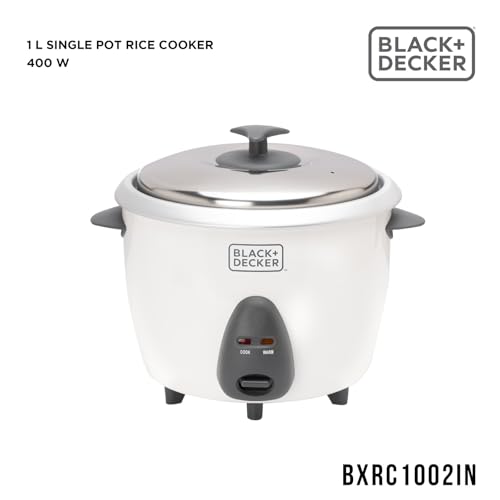 Image of BLACK+DECKER Rice Cooker | 2 Years Warranty 1L 400W | Rice Cooker 1 LTR with Single Aluminum Pot & Cooking Plate, Electric Rice Cooker, Steel Rice Cooker, Electric Rice Cooker (White)