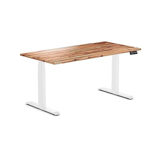 Image of Desky Dual Hardwood Sit Stand Desk Acacia 60 inch White