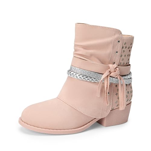 DREAM PAIRS Girls Ankle Boots Side Zipper Low Heels Boots Little Kid/Big Kid 13 Little Kid Pink