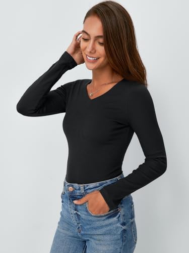 AUTOMET Womens Long Sleeve Shirts Fall Outfits Fashion Tops V Neck Ribbed Basic Casual Clothes Winter Underscrub2