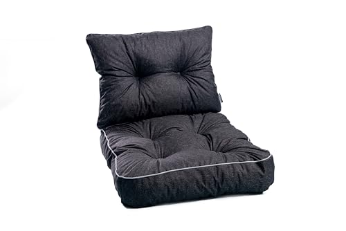 TexDeko® Loungekissen Gartenpolster Set mit Rückenkissen für Rattanmöbel Gartenkissen Premium, Wasserabweisende Polsterauflage Sitzkissen Gartenmöbel 55x55x12cm + 55x40x12cm (Schwarz)