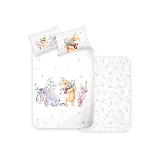 Disney Home Winnie The Pooh Babybettwäsche Set 100x135 - Kopfkissenbezug 40x60 - Pooh bär und Ferkel - Kinderbettwäsche - Super weiche Renforce...