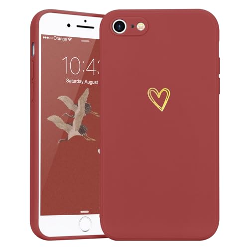 Wirvyuer Compatible with iPhone SE Case 2022/2020, iPhone 8 iPhone 7 Phone Case for Women Girls Silky Soft Protective Shockproof Silicone Phone Case with Cute Heart Pattern Design, Red