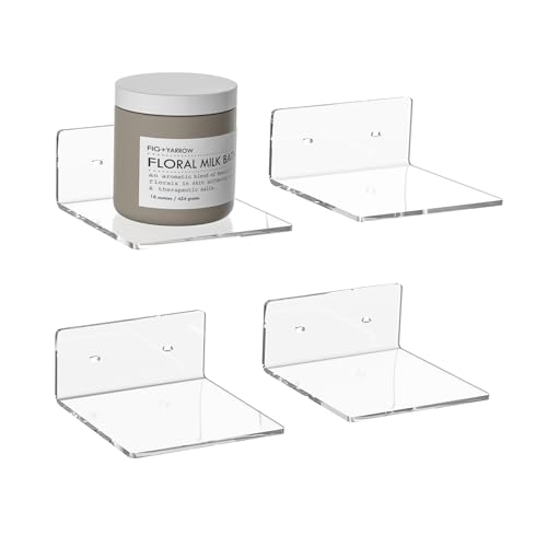Image of 6 Inches Clear Small Wall Shelves, Acrylic Floating Shelf for Small Space, Acrylic Display Ledges for Funko Pop Figures, Home Decor, Plants, Smart Speaker, Digital Clock, 4 Pack