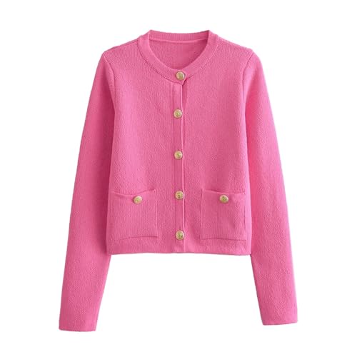 Women's Casual Loose Fit Solid Round Neck Long Sleeve Cardigan