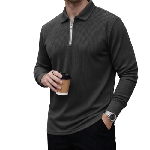 Image of Mack Jonney Men's Premium Ribbed Half-Zip Polo T-Shirt | Long Sleeve Soft Stretch Fabric | Stylish Casual & Smart Wear Top-M6783