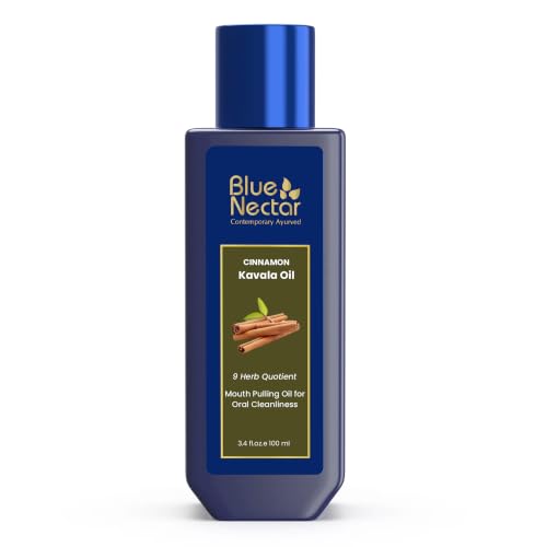 Image of Blue Nectar Cinnamon Mouth Pulling Oil for Kavala Gandusha Oral Hygiene Ritual | Ayurvedic Mouth Wash Liquid for Bad Breath Remover, Oral Care & Gum Care Support (9 Herbs, 100ml)