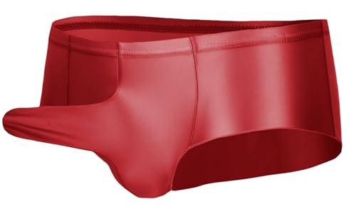 FEOYA Mens Shiny Bikini Underwear Sexy Low Rise Bulge Enhancing Thong Boxer Briefs Metallic Hot Men Pouch Underwear with Ball