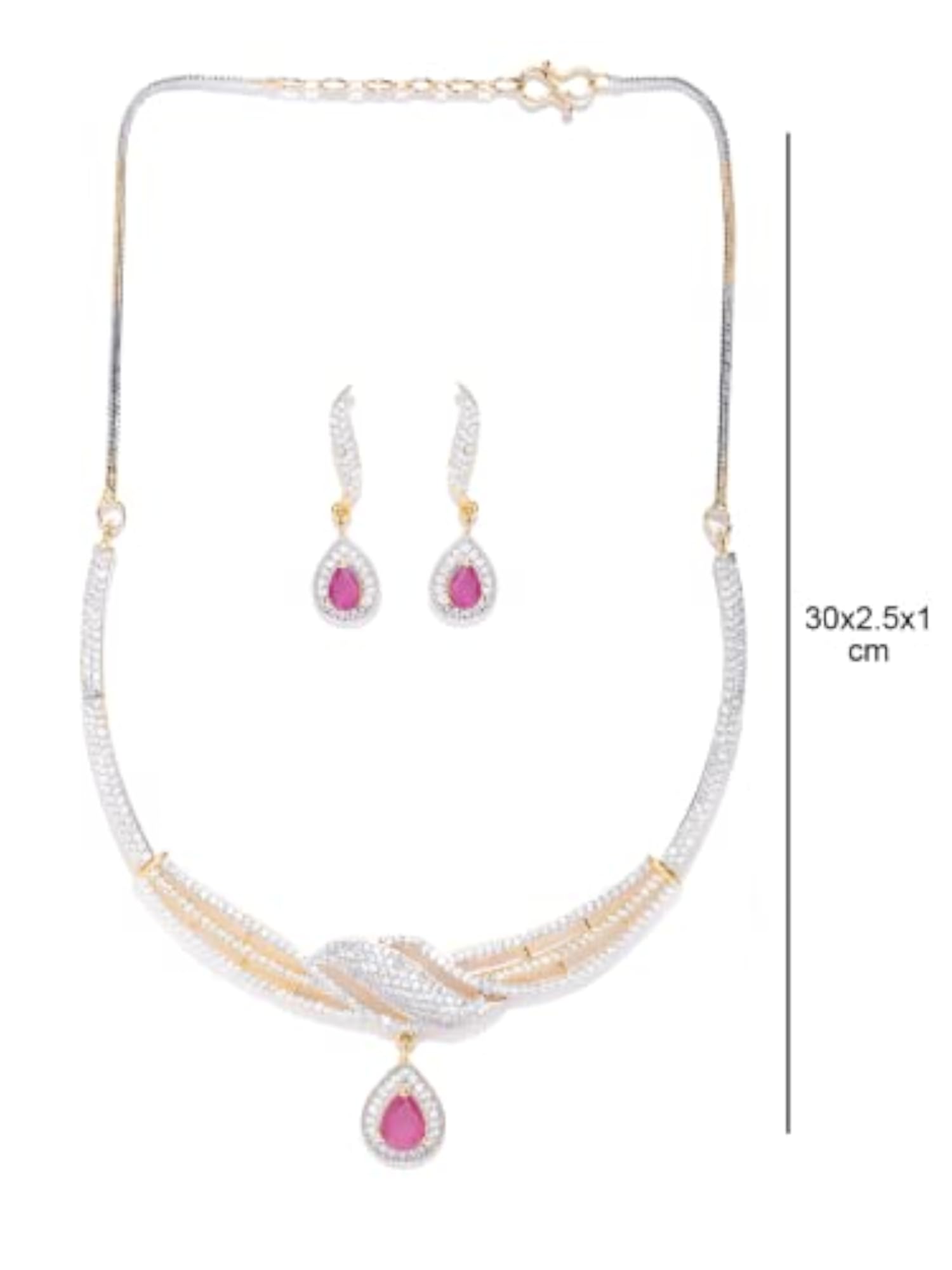 Pink Stone & American Diamond Necklace Set with Drop Earrings