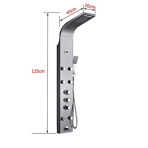 Columna de Ducha Digital con Panel Termostático, Sistema de Ducha con Cabezal de Lluvia, Duchador de Mano, Chorros Corporales y Salida para Bañera, Acabado en Niquel Cepillado miniatura 4