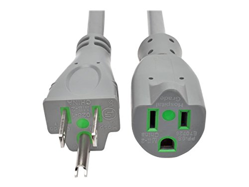 Tripp Lite 15ft Hospital Medical Power Extension Cord 5-15P HG 5-15R HG 120V 13A Gray 15' (P022-015-GY-HG)