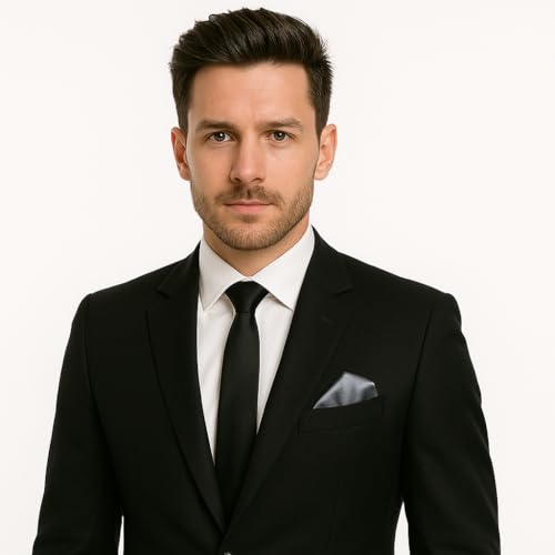 Image of LEONARDI Men's Solid Pocket Square & Pocket Square Holder For Men's Combo | Microfiber | 30cm x 30cm | Pack of 2