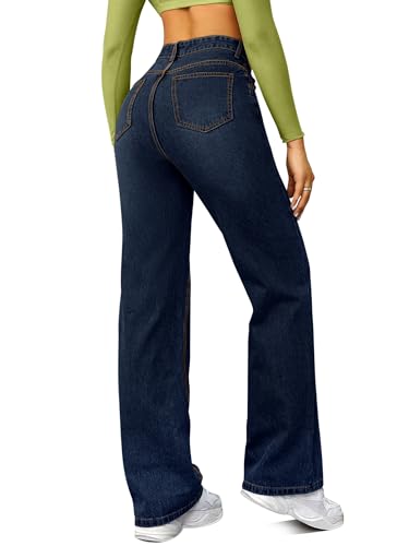 Image of FUNUCA Straight Leg Jeans for Women,High Waisted Wide Leg Loose Microelastic Boyfriend Denim Pants