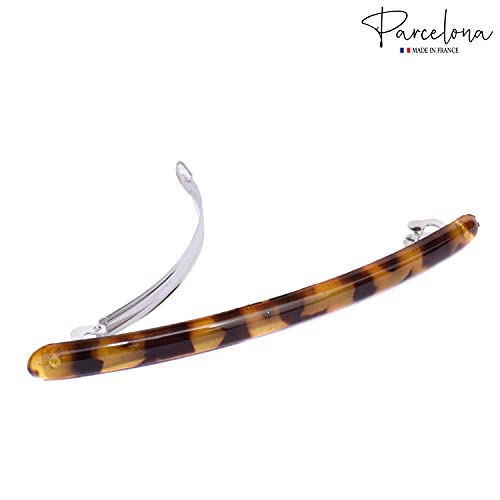Parcelona French Skinny Rounded Light Shell Savana Large 4” Celluloid Automatic Set of 2 Hair Clip Barrettes for Women and Girls miniatura 4