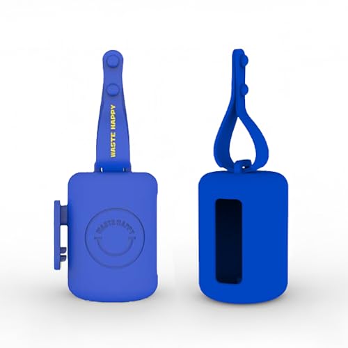 Image of Dog Poop Bag Dispenser with 15 14 inch Bags Capacity - Blue Silicone Dog Poop Bag Holder for Leash | Durable, Portable & Refillable Waste Bag Case | Only Fits Waste Happy bags