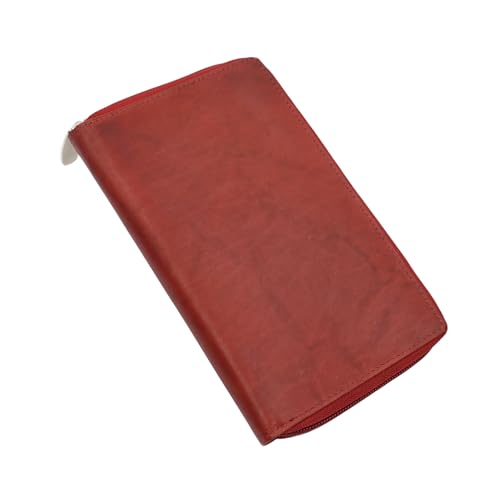 AG Wallets RFID Leather Slim Wallet for Men & Women - Long Compact Bifold Wallet Holds up to 20 Cards, 1 ID & 2 Bill Compartments - Cowhide Leather Zipper Wallet with RFID Protection - Burgundy