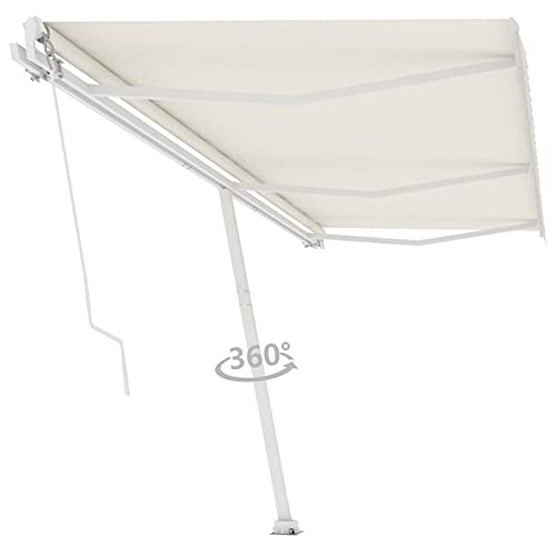 Camerina Standmarkise Einziehbar Handbetrieben 600x300 cm Balkon Sonnenschutz Einziehbare Markise Sonnenschutzrollo AußEn Garten Schutzwand Cremeweiß